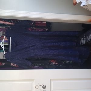 Navy Blue My Michelle Lace Floral High-Low Dress With Sheer Sleeves XL